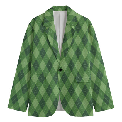 Forest Green Argyle Pattern Print Men's Blazer