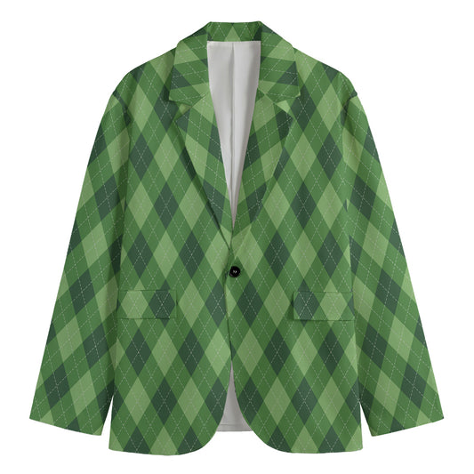 Forest Green Argyle Pattern Print Men's Blazer