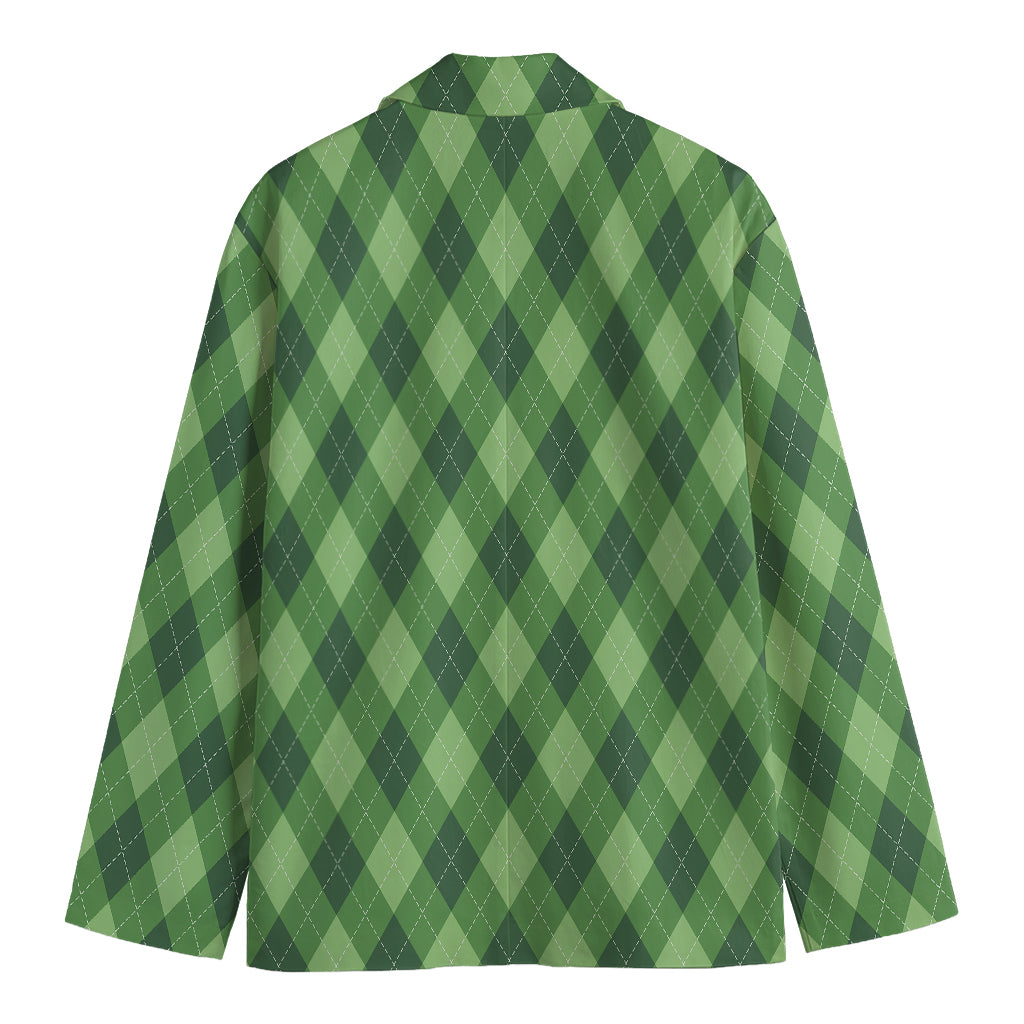 Forest Green Argyle Pattern Print Men's Blazer
