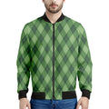 Forest Green Argyle Pattern Print Men's Bomber Jacket