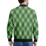 Forest Green Argyle Pattern Print Men's Bomber Jacket
