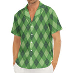 Forest Green Argyle Pattern Print Men's Deep V-Neck Shirt
