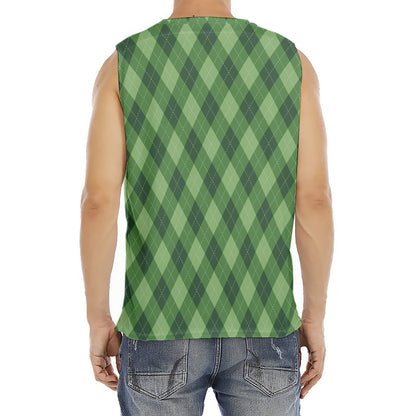 Forest Green Argyle Pattern Print Men's Fitness Tank Top