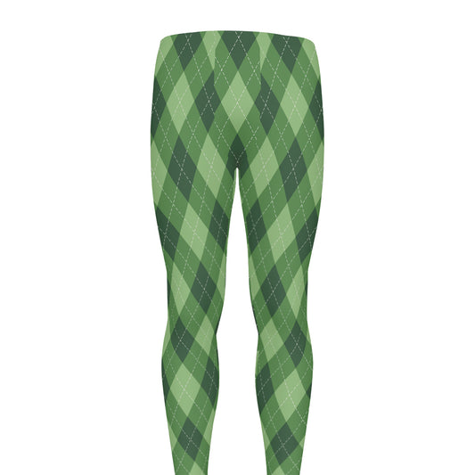 Forest Green Argyle Pattern Print Men's leggings
