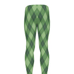 Forest Green Argyle Pattern Print Men's leggings