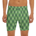 Forest Green Argyle Pattern Print Men's Long Boxer Briefs