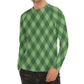 Forest Green Argyle Pattern Print Men's Long Sleeve Rash Guard