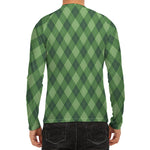 Forest Green Argyle Pattern Print Men's Long Sleeve Rash Guard