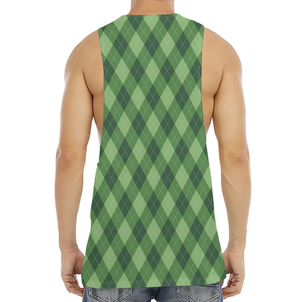 Forest Green Argyle Pattern Print Men's Muscle Tank Top