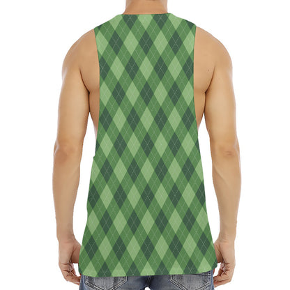 Forest Green Argyle Pattern Print Men's Muscle Tank Top