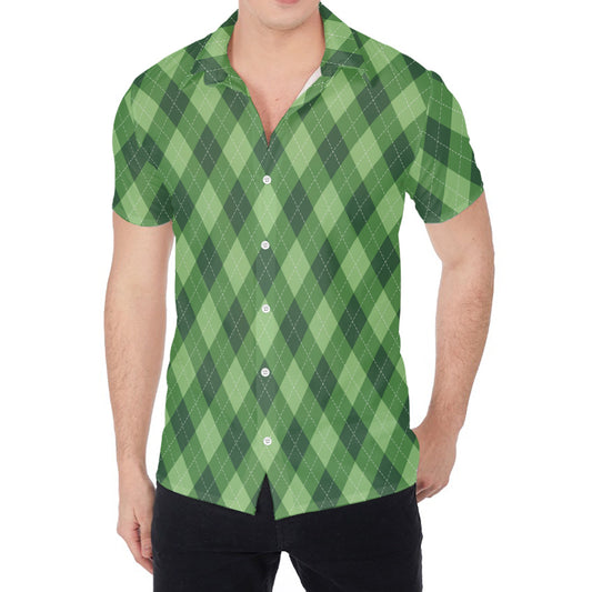 Forest Green Argyle Pattern Print Men's Shirt