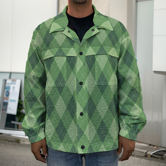 Forest Green Argyle Pattern Print Men's Shirt Jacket