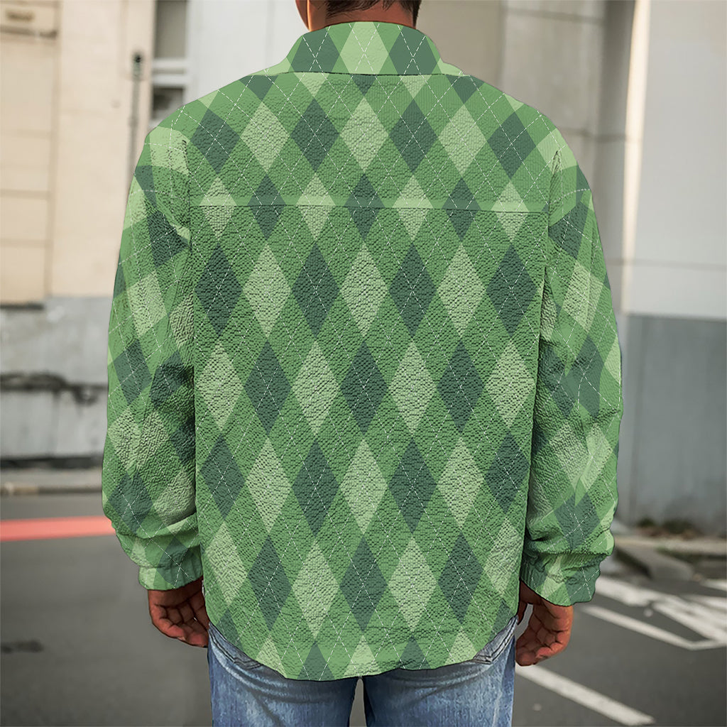 Forest Green Argyle Pattern Print Men's Shirt Jacket