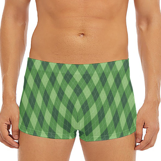 Forest Green Argyle Pattern Print Men's Short Boxer Briefs