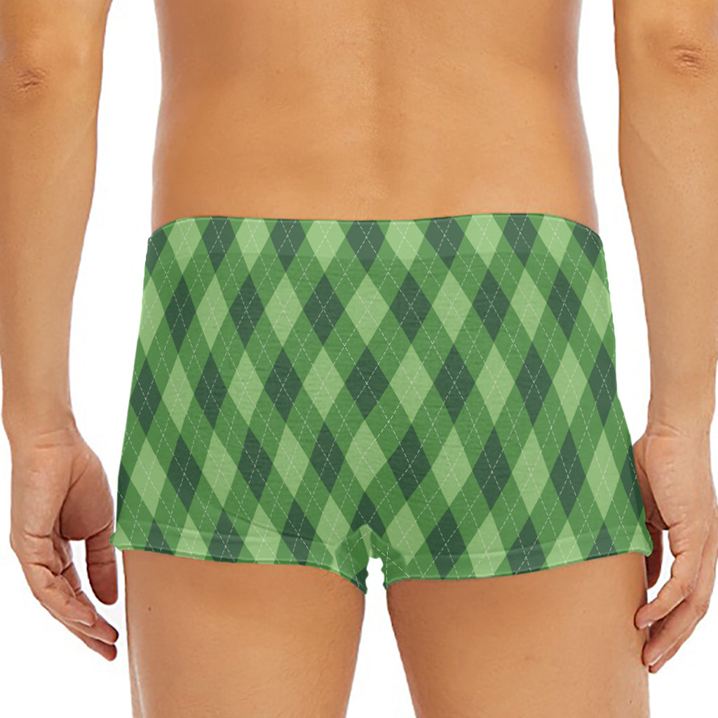 Forest Green Argyle Pattern Print Men's Short Boxer Briefs