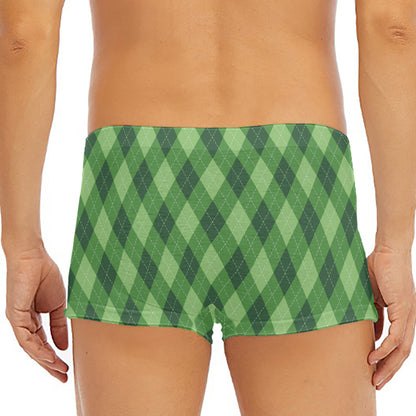 Forest Green Argyle Pattern Print Men's Short Boxer Briefs