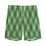 Forest Green Argyle Pattern Print Men's Sports Shorts