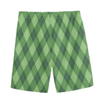 Forest Green Argyle Pattern Print Men's Sports Shorts