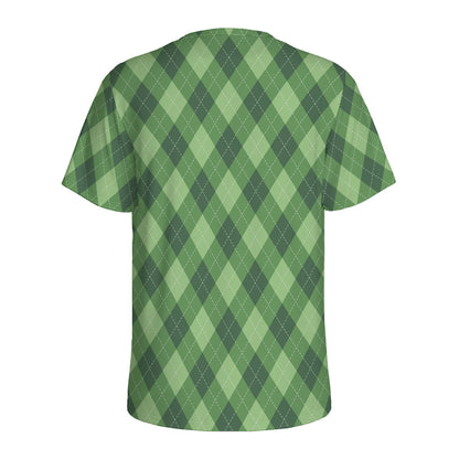 Forest Green Argyle Pattern Print Men's Sports T-Shirt