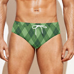 Forest Green Argyle Pattern Print Men's Swim Briefs
