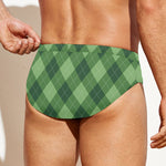 Forest Green Argyle Pattern Print Men's Swim Briefs