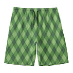 Forest Green Argyle Pattern Print Men's Swim Trunks