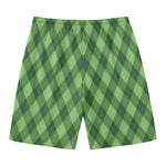 Forest Green Argyle Pattern Print Men's Swim Trunks