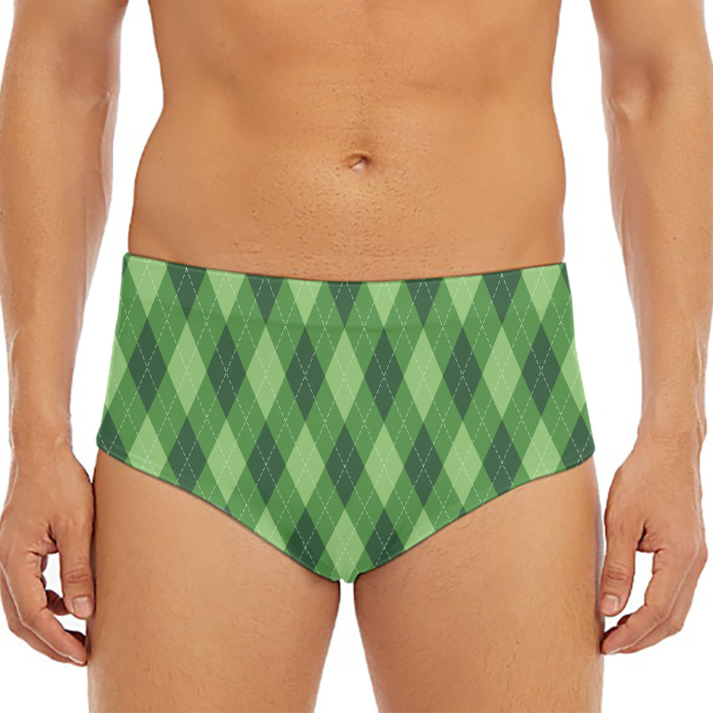 Forest Green Argyle Pattern Print Men's Triangle Swim Briefs