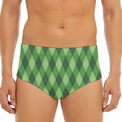 Forest Green Argyle Pattern Print Men's Triangle Swim Briefs