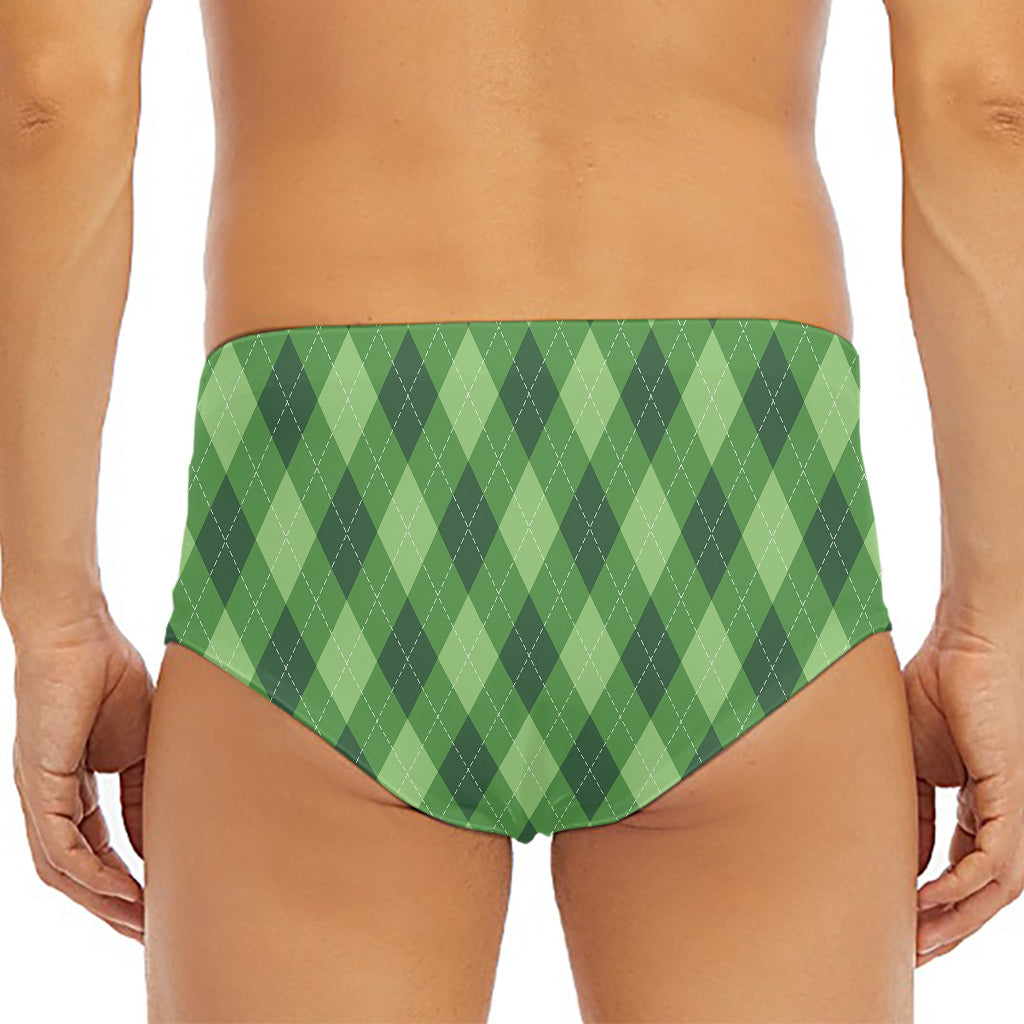 Forest Green Argyle Pattern Print Men's Triangle Swim Briefs