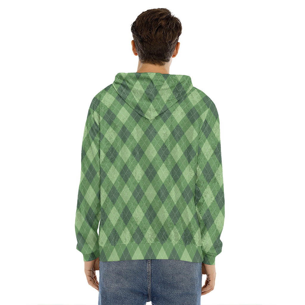 Forest Green Argyle Pattern Print Men's Velvet Pullover Hoodie
