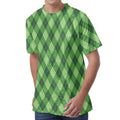 Forest Green Argyle Pattern Print Men's Velvet T-Shirt