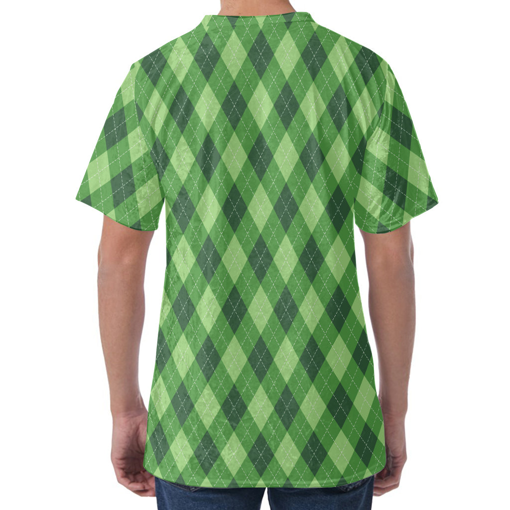 Forest Green Argyle Pattern Print Men's Velvet T-Shirt