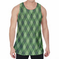 Forest Green Argyle Pattern Print Men's Velvet Tank Top