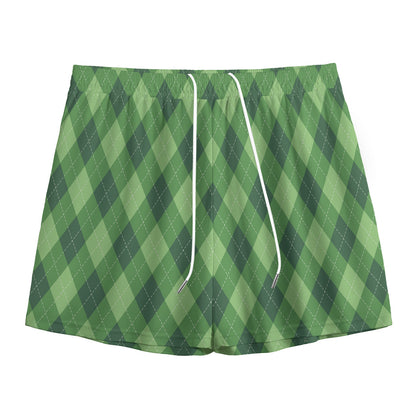Forest Green Argyle Pattern Print Mesh Shorts
