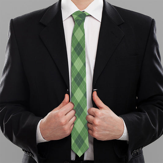 Forest Green Argyle Pattern Print Necktie