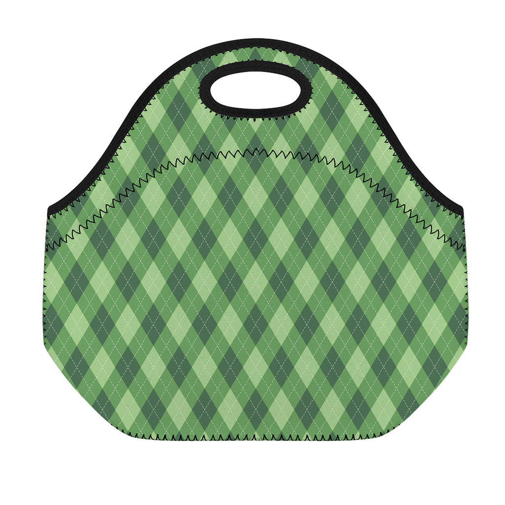 Forest Green Argyle Pattern Print Neoprene Lunch Bag