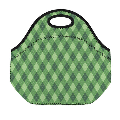 Forest Green Argyle Pattern Print Neoprene Lunch Bag