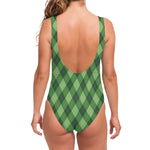 Forest Green Argyle Pattern Print One Piece Swimsuit