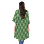 Forest Green Argyle Pattern Print Open Front Beach Cover Up