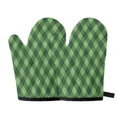 Forest Green Argyle Pattern Print Oven Mitts