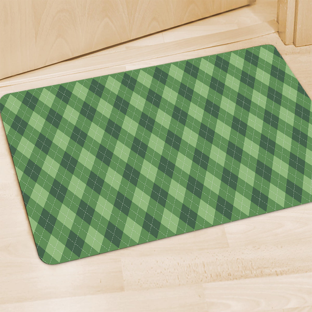 Forest Green Argyle Pattern Print Polyester Doormat