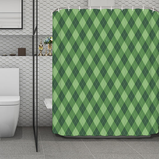 Forest Green Argyle Pattern Print Polyester Shower Curtain