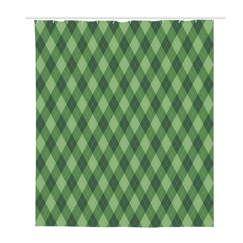 Forest Green Argyle Pattern Print Polyester Shower Curtain