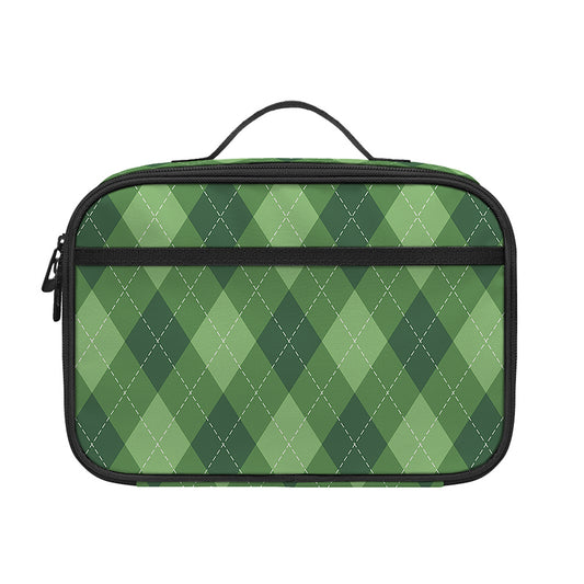 Forest Green Argyle Pattern Print Portable Lunch Bag