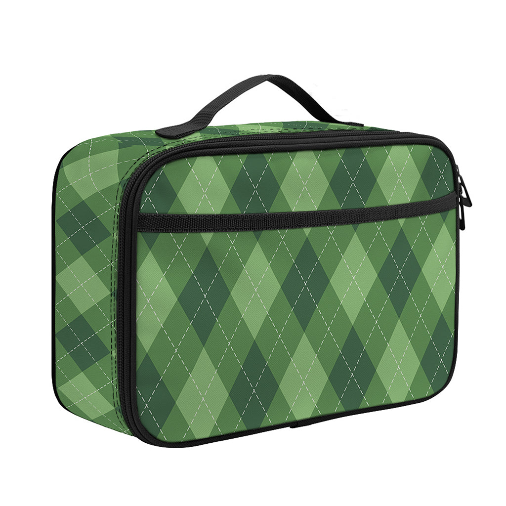 Forest Green Argyle Pattern Print Portable Lunch Bag