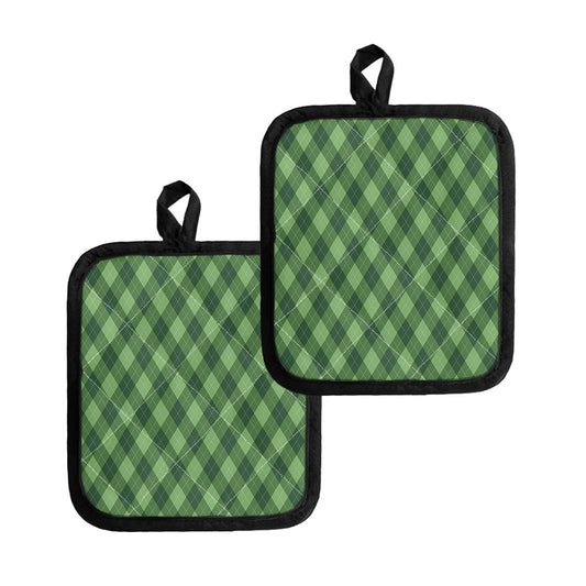 Forest Green Argyle Pattern Print Pot Holders
