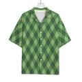 Forest Green Argyle Pattern Print Rayon Hawaiian Shirt
