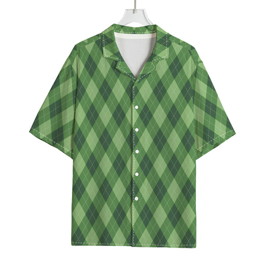 Forest Green Argyle Pattern Print Rayon Hawaiian Shirt
