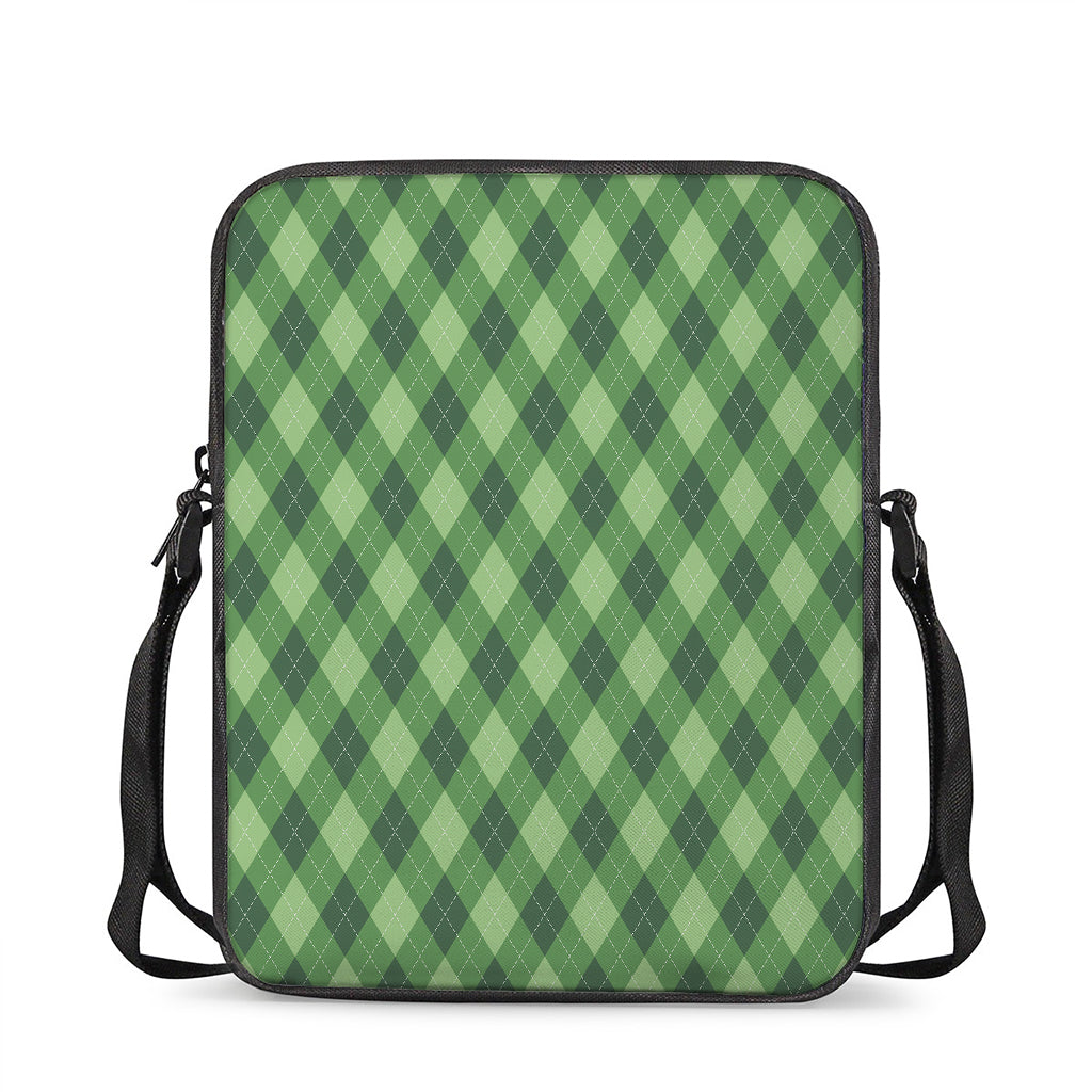 Forest Green Argyle Pattern Print Rectangular Crossbody Bag